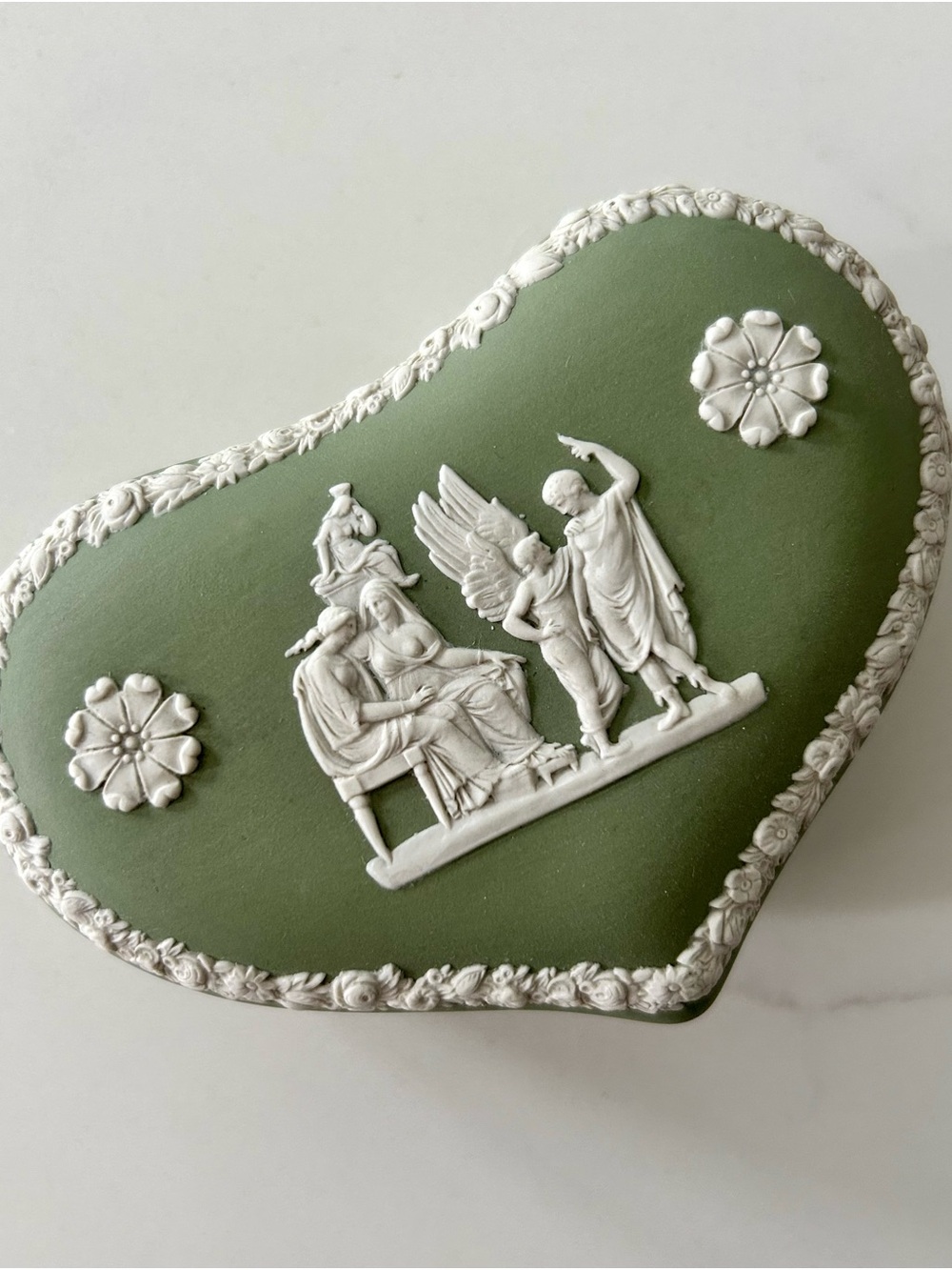 Wedgwood Sage Green Jasperware Heart-Shaped Trinket